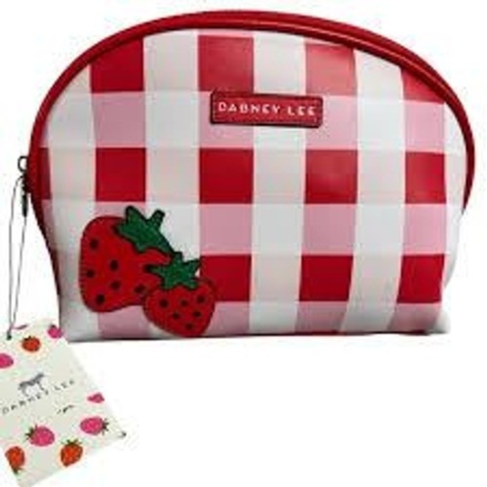 Dabney Lee Cosmetic Bag Red White Gingham‎ Strawberries Makeup Pouch